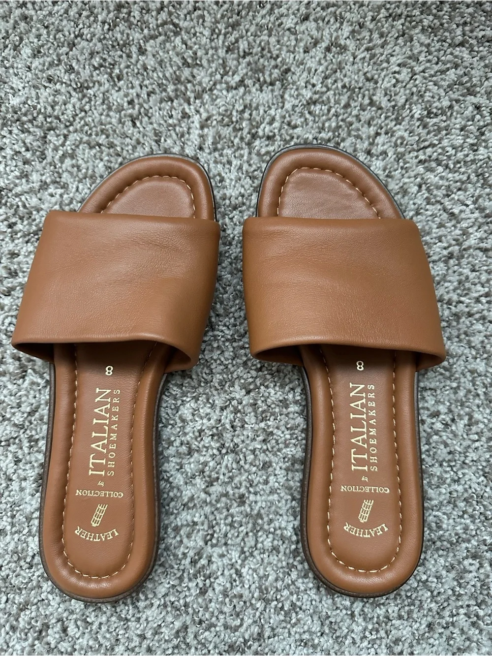 Italian Shoemakers Cognac Brown Padded Slide Sandals